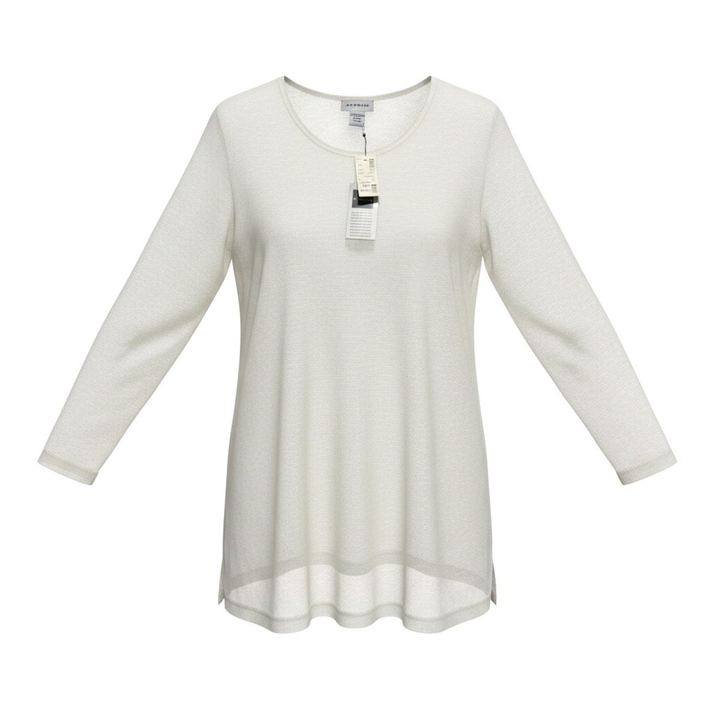 Avenue Top Women 18/20 White Sheer Knit Long Sleeve Scoop Neck Side Slits